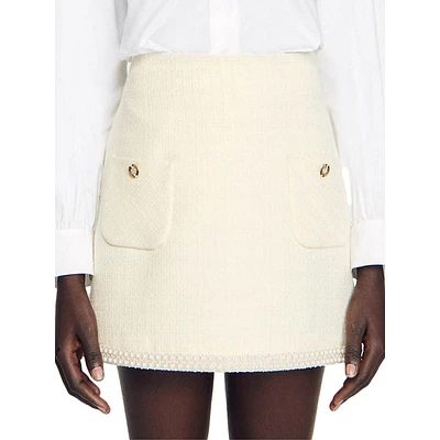 Vayie Bead-Embellished Tweed Skirt