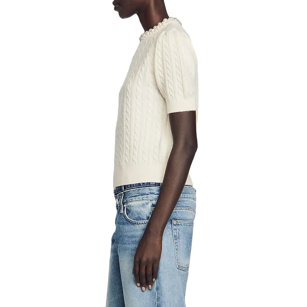 Madie Wool & Cashmere Short-Sleeve Cable Sweater