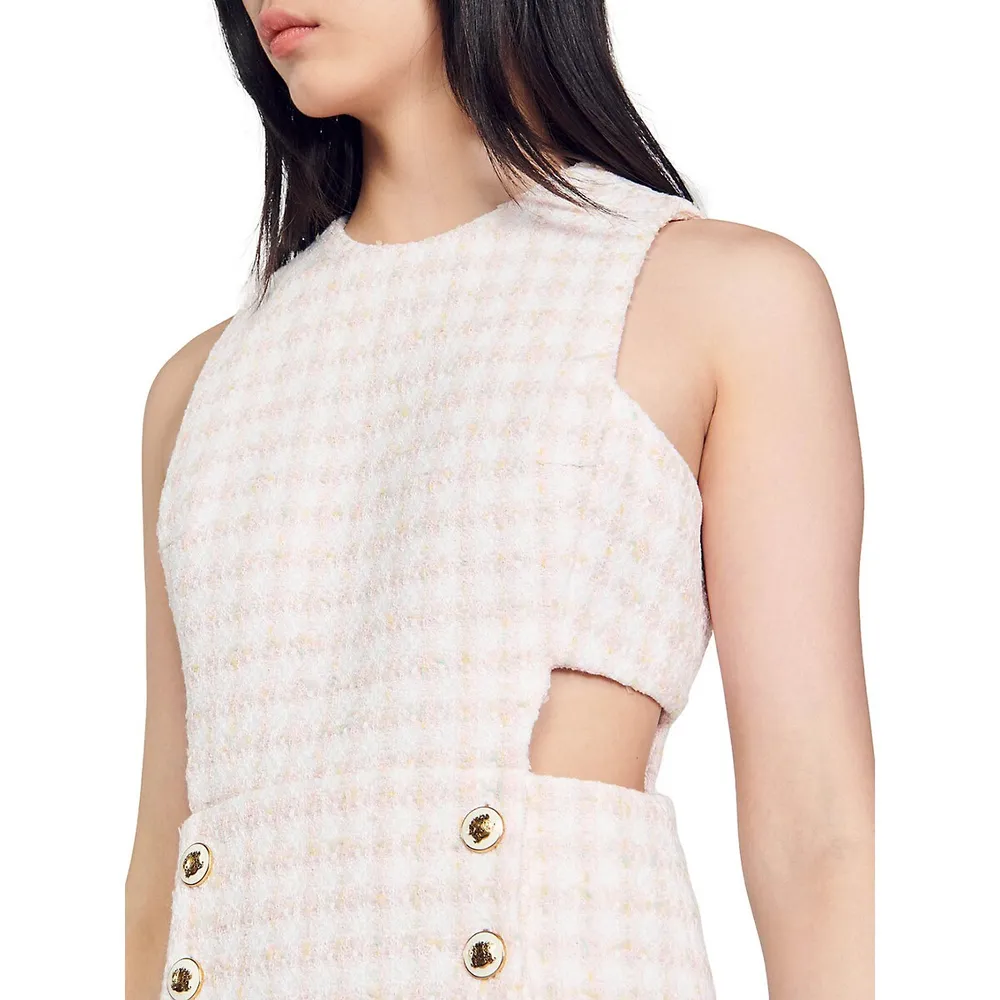 Liana Side-Cutout Tweed Dress