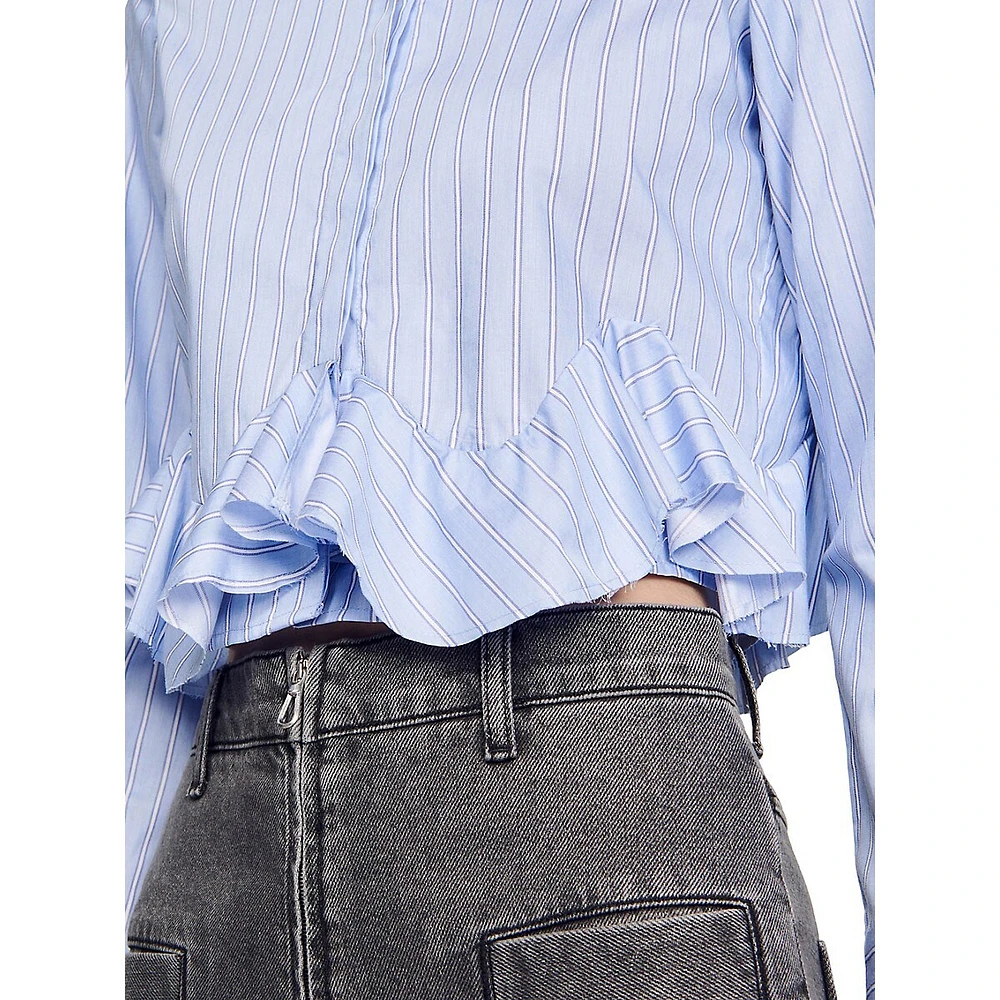 Estela Striped Poplin Ruffle-Hem Shirt