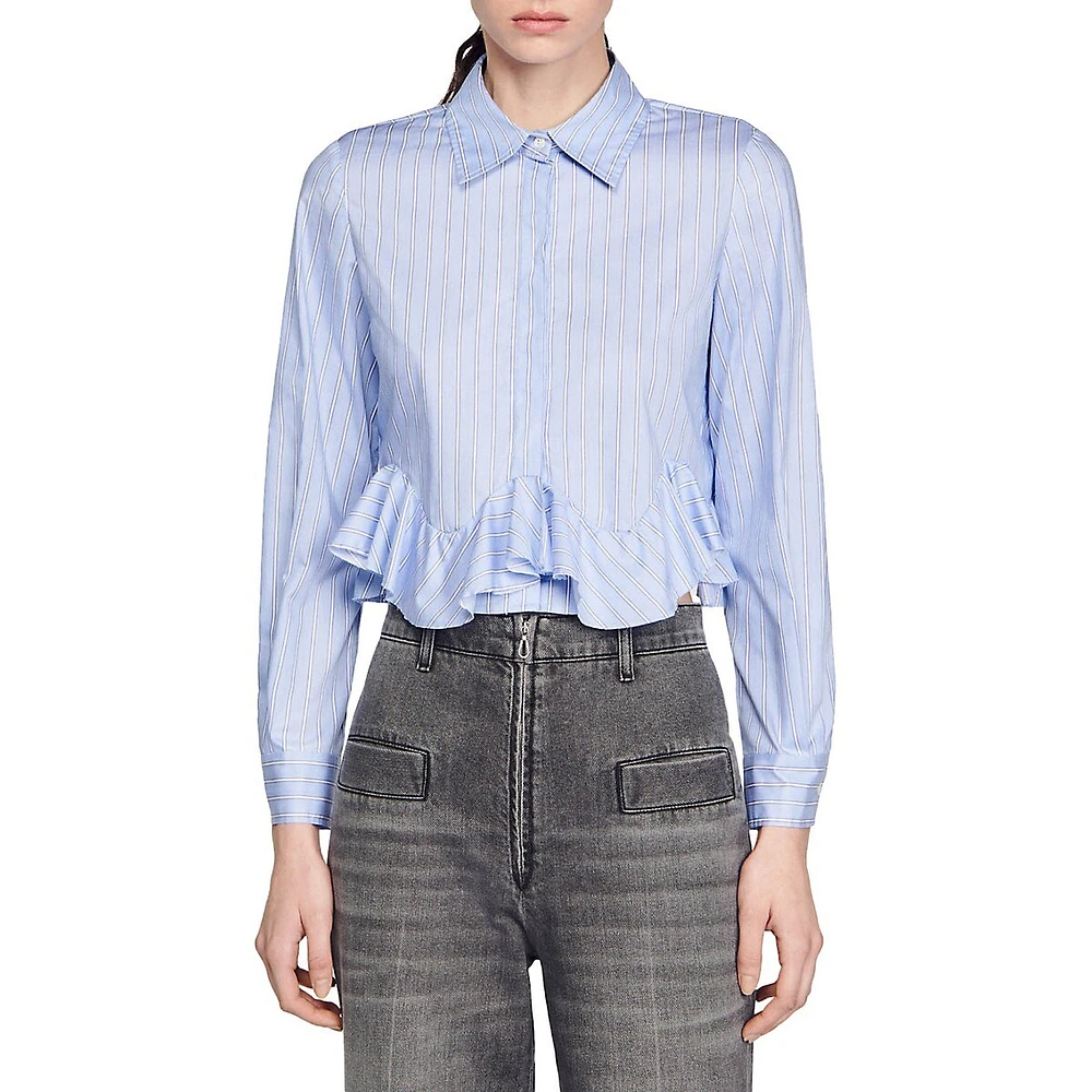 Estela Striped Poplin Ruffle-Hem Shirt