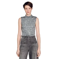 Yahir Sequin Sleeveless Crop Top