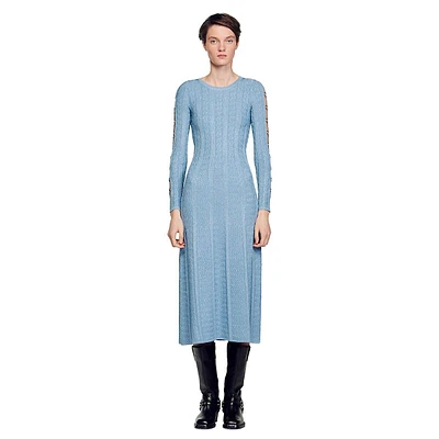 Saje Textured Knit Slit-Sleeve Midi Dress