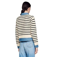 Ylva Denim-Trim Striped Cardigan