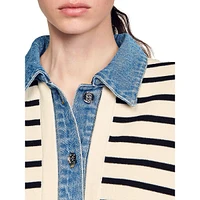 Ylva Denim-Trim Striped Cardigan