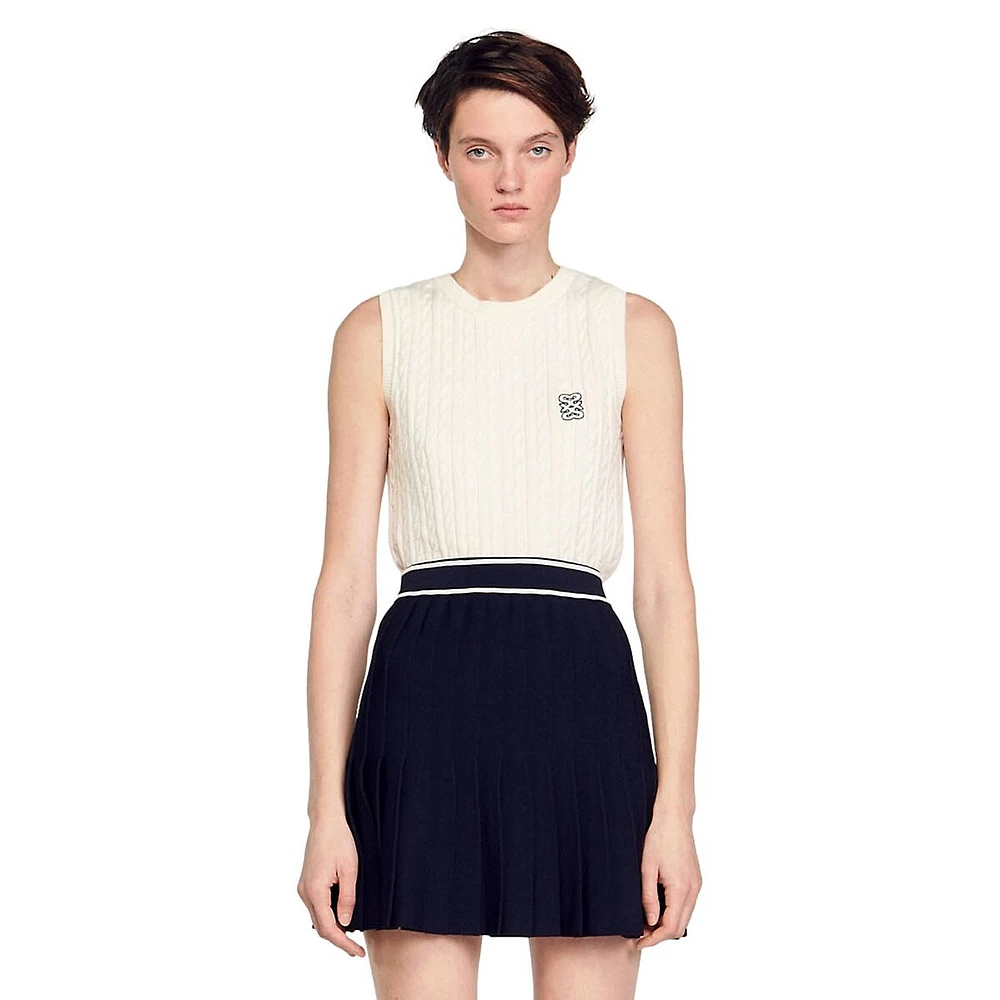 Pleated Knit Mini Skirt