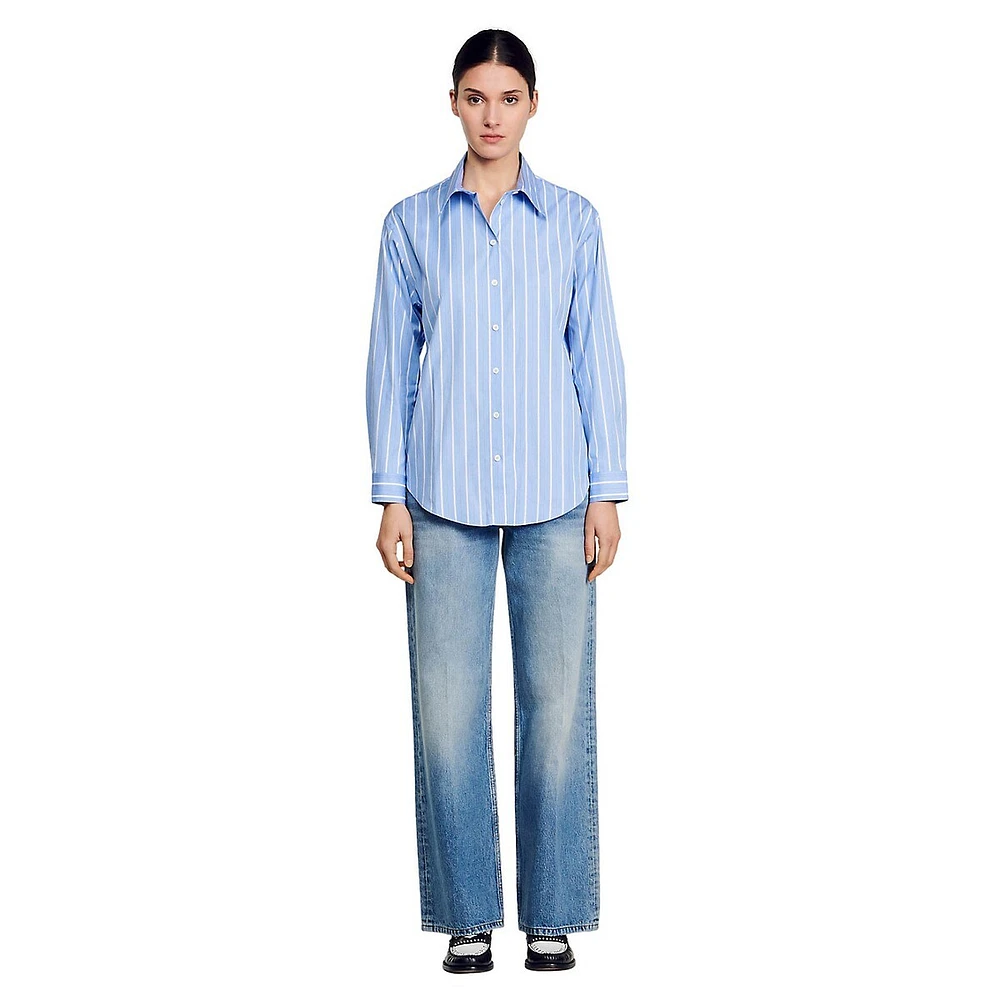 Davie Back-Cutout Pinstriped Poplin Shirt