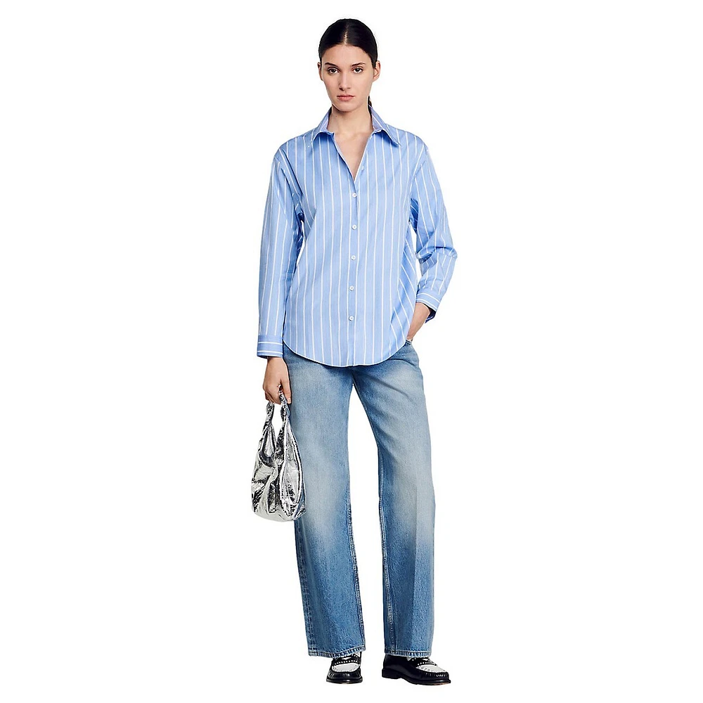 Davie Back-Cutout Pinstriped Poplin Shirt