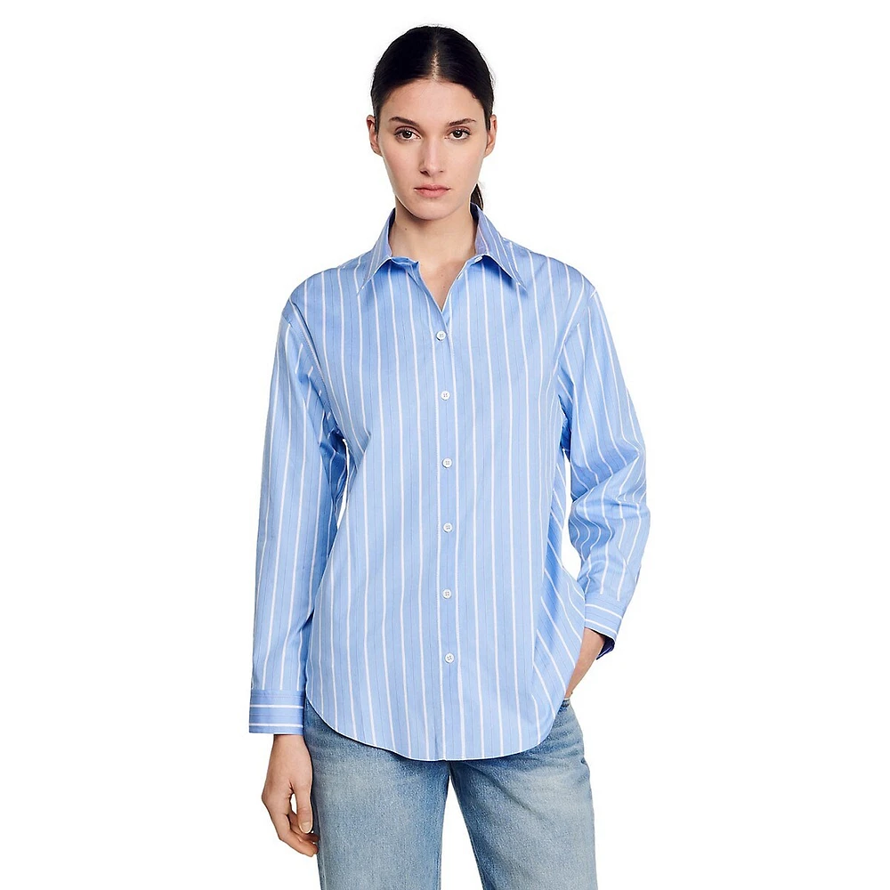 Davie Back-Cutout Pinstriped Poplin Shirt