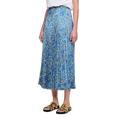 Anjel Pleated Floral Midi Skirt