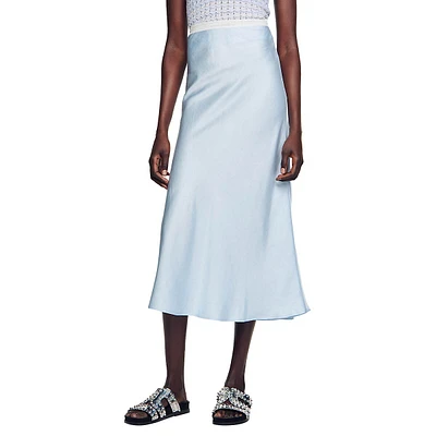 Skyn Satin-Effect Linen-Blend Midi Skirt