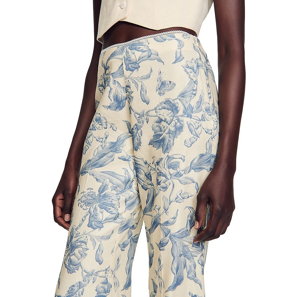 Joseph Printed Viscose-Linen Flare Pants