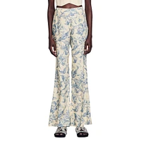 Joseph Printed Viscose-Linen Flare Pants