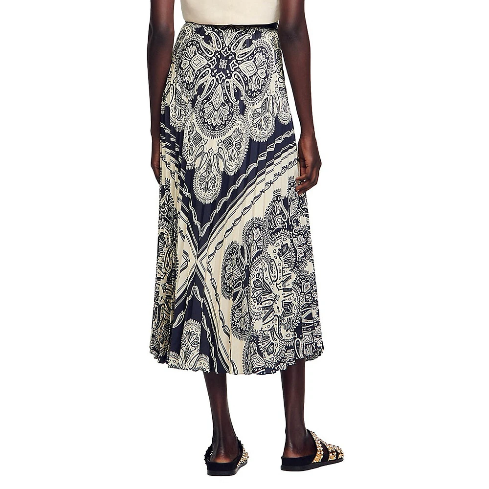 Teylana Henne Bandana-Print Pleated Midi Skirt