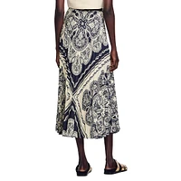 Teylana Henne Bandana-Print Pleated Midi Skirt