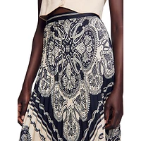 Teylana Henne Bandana-Print Pleated Midi Skirt