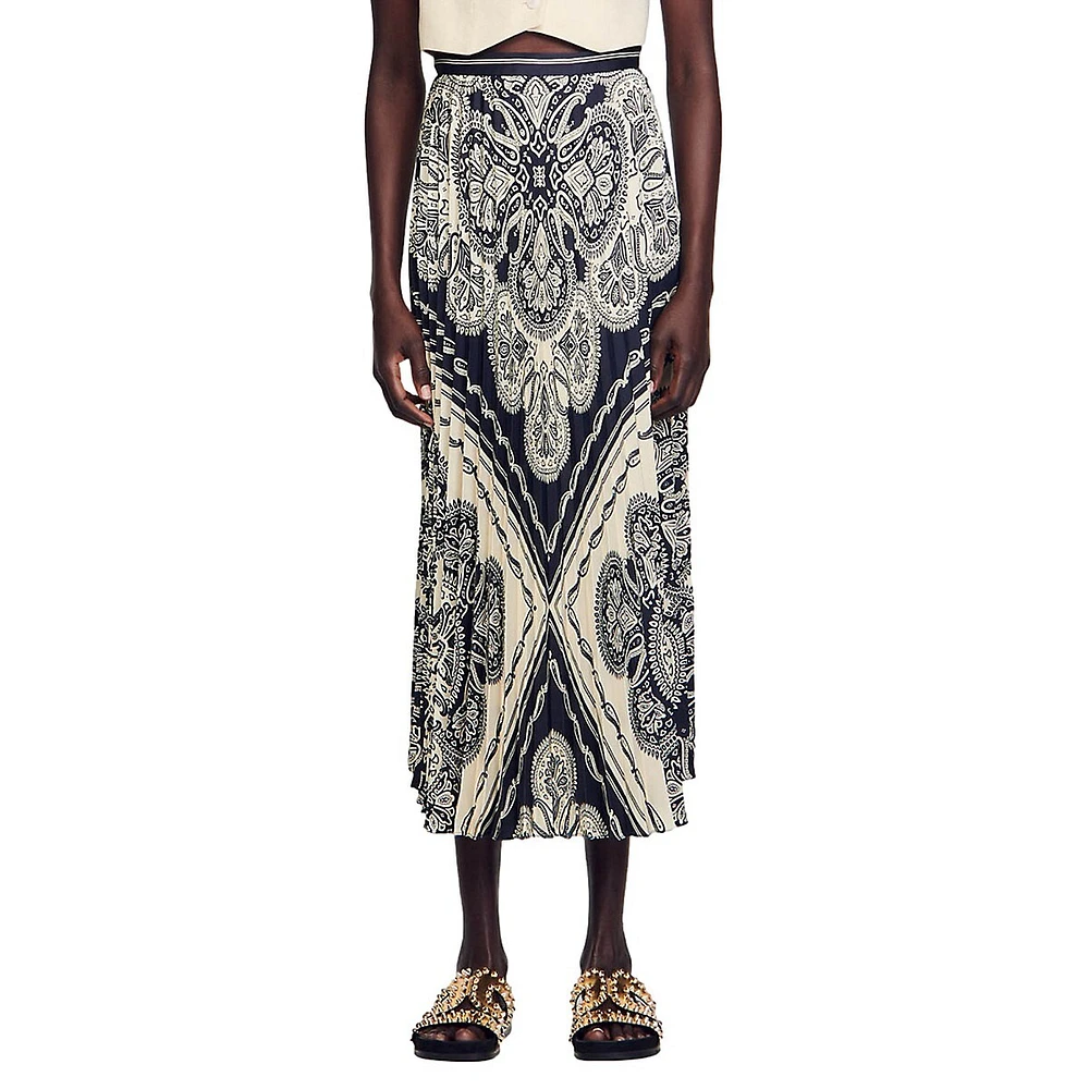 Teylana Henne Bandana-Print Pleated Midi Skirt