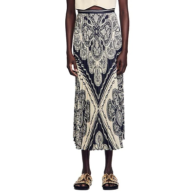 Teylana Henne Bandana-Print Pleated Midi Skirt