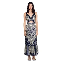 Dayane Scarf-Print Strappy Cutout Midi Dress