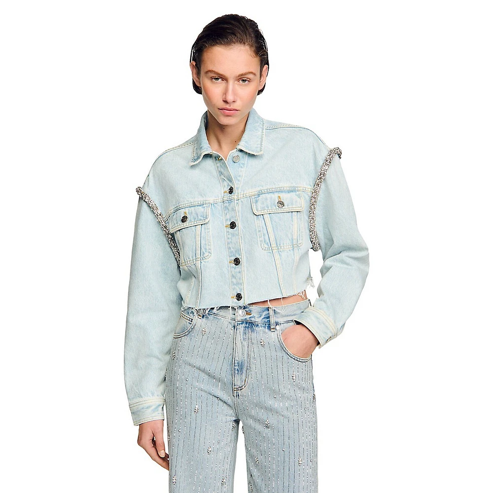 Palom Embellished Cropped Denim Jacket