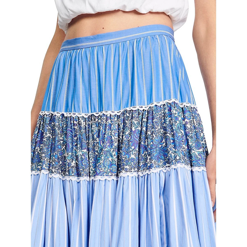 Patch Tiered A-Line Maxi Skirt