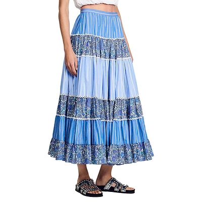 Patch Tiered A-Line Maxi Skirt