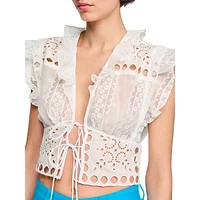 Sahar Embroidered Lace-Up Top