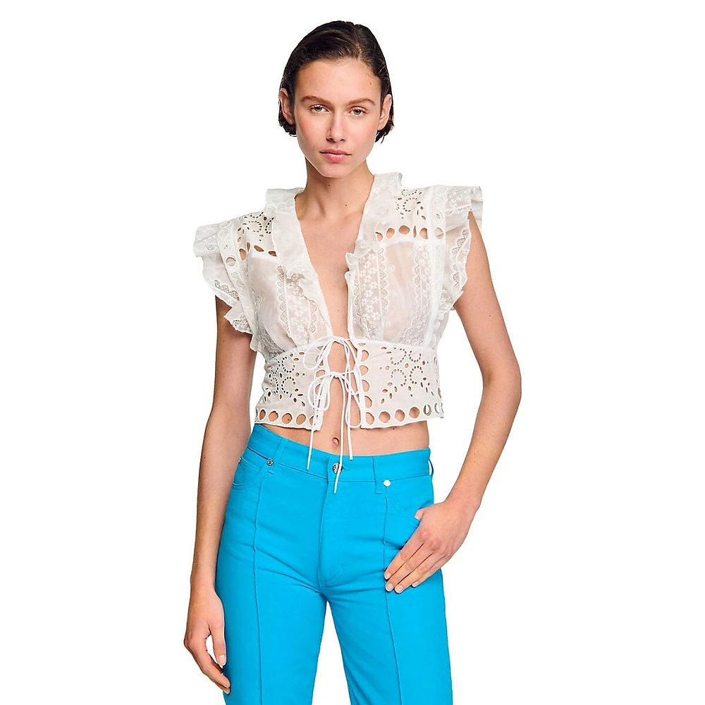 Sahar Embroidered Lace-Up Top