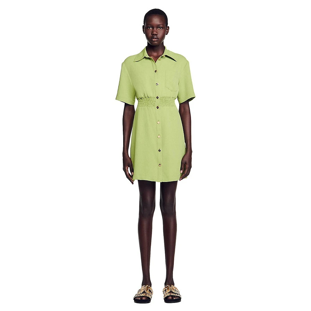 Ella Shirred-Waist Shirtdress