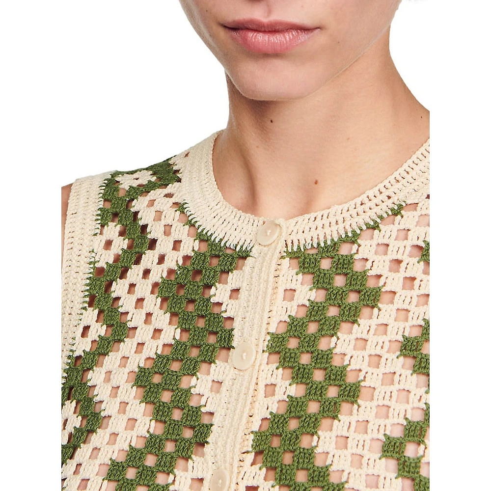 Henrika Sleeveless Crochet-Knit Cardigan