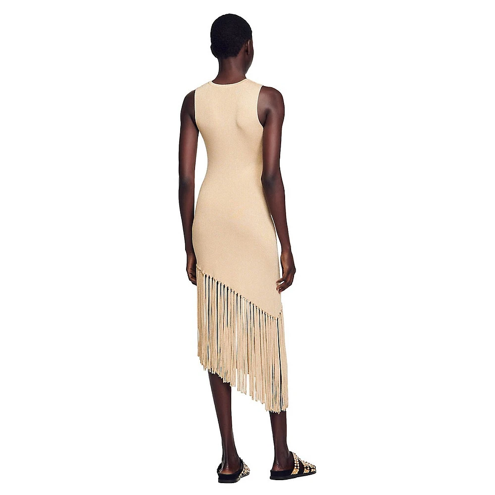 Hantas Ribbed Fringed Asymmetric-Hem Dress