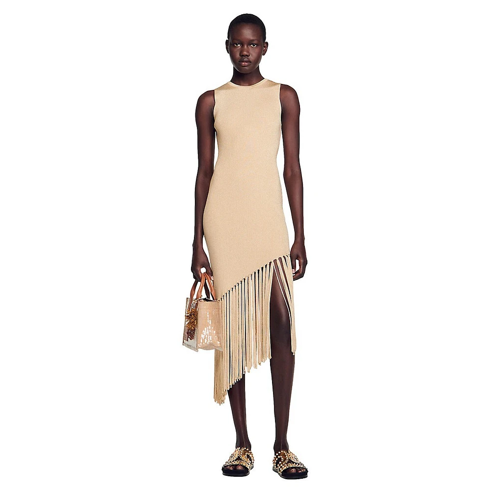 Hantas Ribbed Fringed Asymmetric-Hem Dress