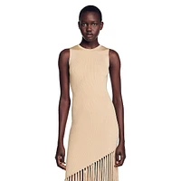 Hantas Ribbed Fringed Asymmetric-Hem Dress