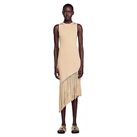 Hantas Ribbed Fringed Asymmetric-Hem Dress