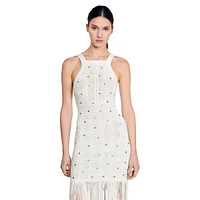 Pocca Embellished Halter Fringe Dress