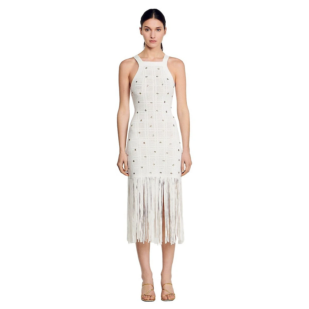 Pocca Embellished Halter Fringe Dress