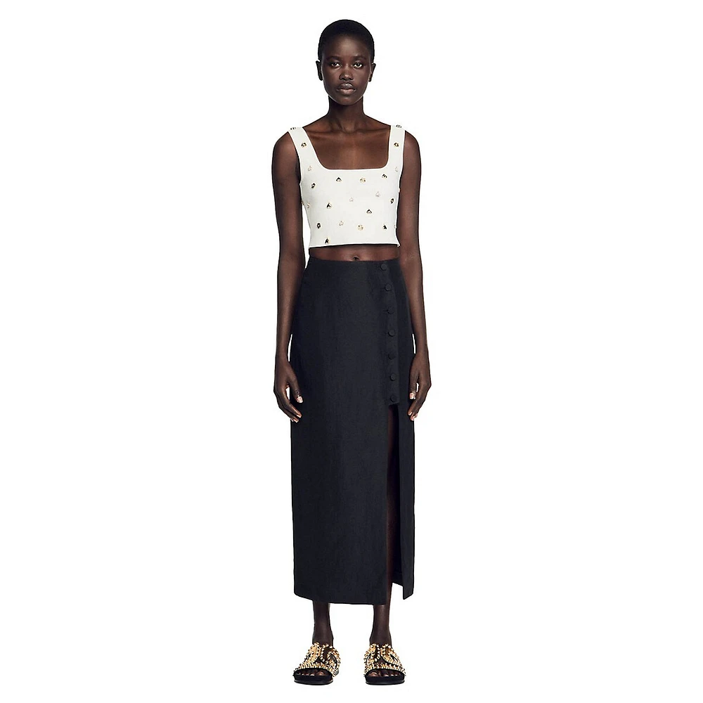 Leyla Linen-Blend Midi Skirt