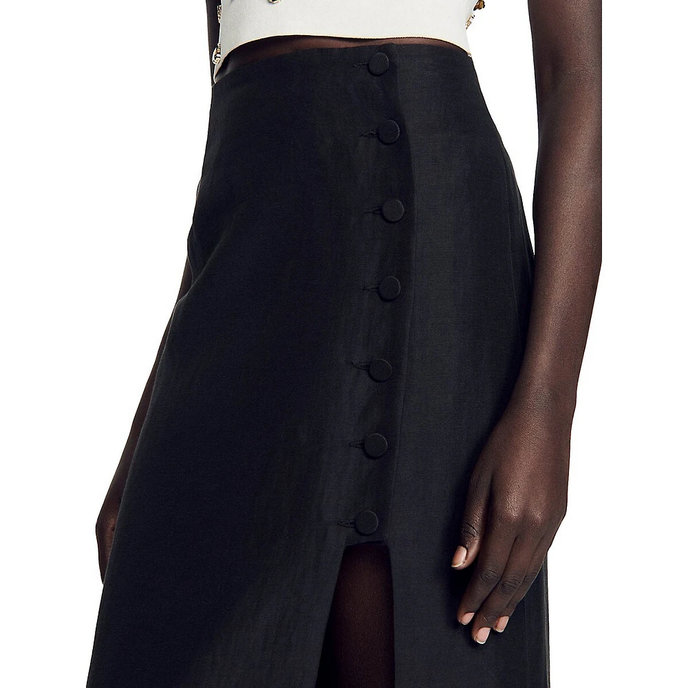 Leyla Linen-Blend Midi Skirt