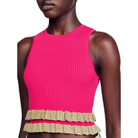 Keyal Crochet-Ruffle & Rib-Knit Sleeveless Top