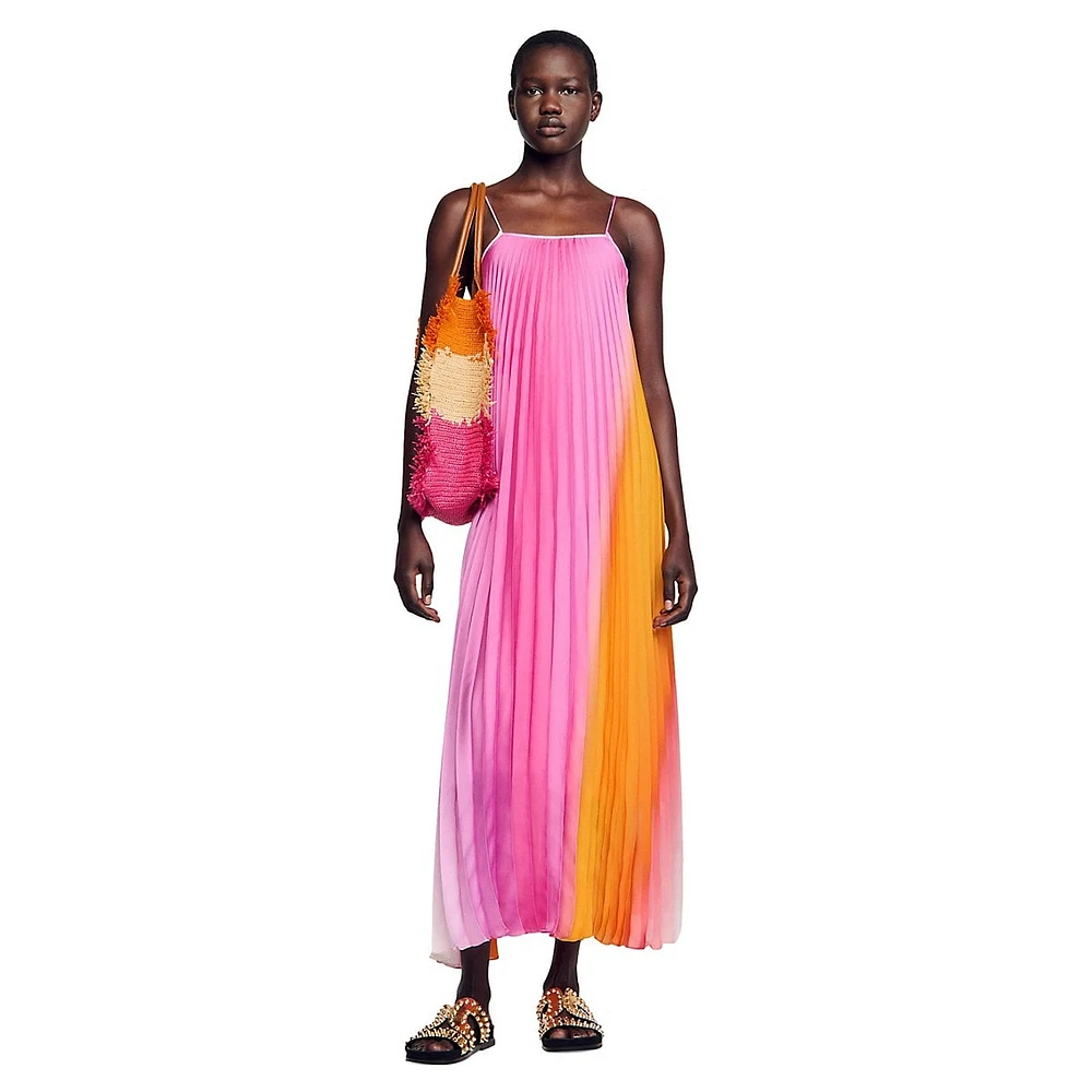 Sunny Pleated Ombré Strappy Maxi Dress