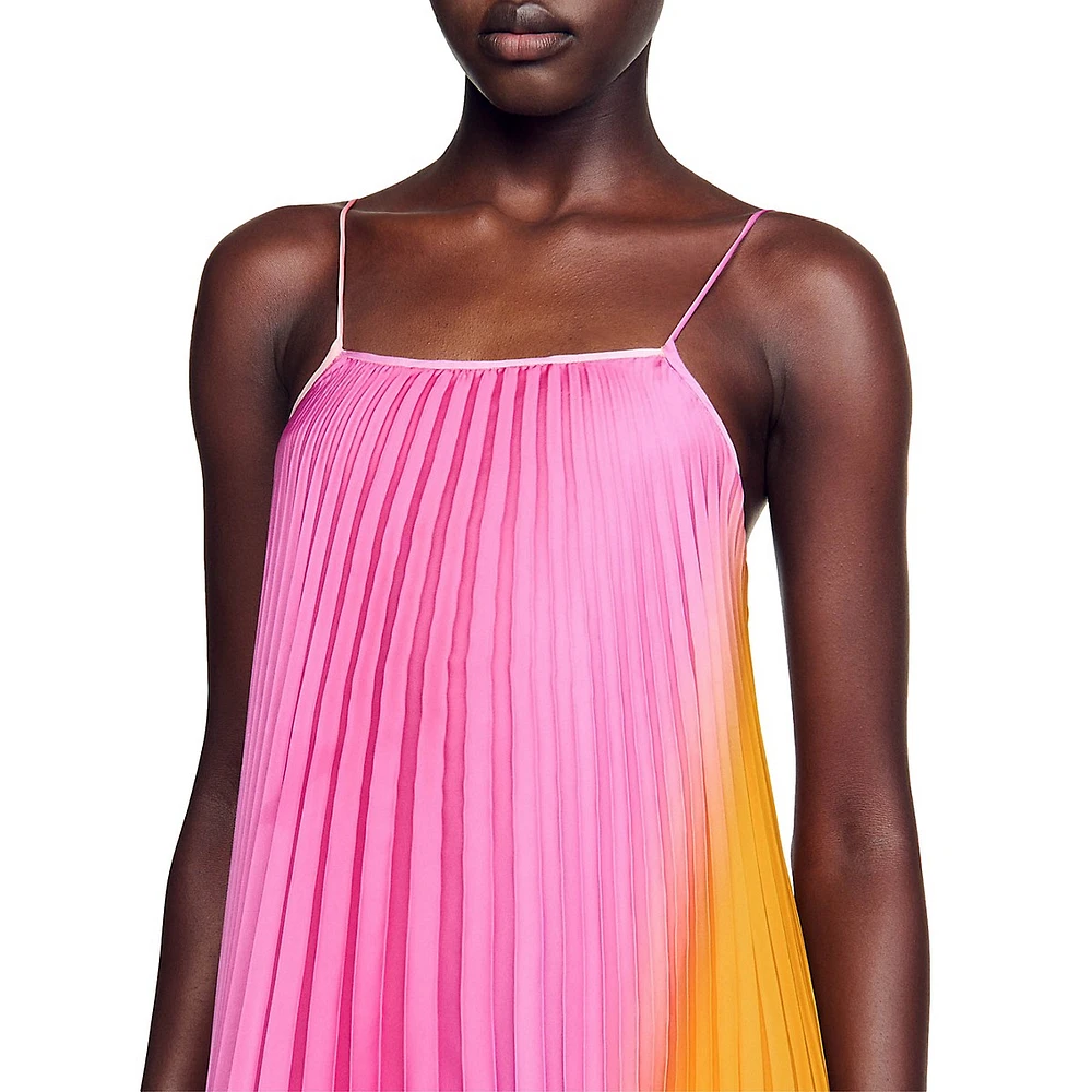 Sunny Pleated Ombré Strappy Maxi Dress