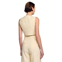 Cangie Linen-Blend Corset-Style Cropped Vest