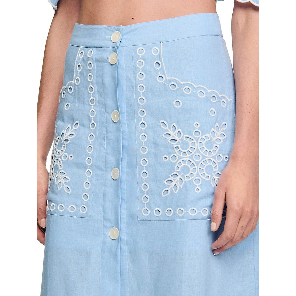 Alona Embroidered Midi Skirt