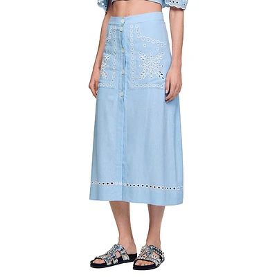 Alona Embroidered Midi Skirt