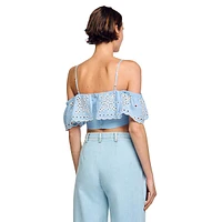 Alon Embroidered Foldover Crop Top