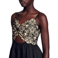 Mathildana Two-Tone Embroidered Cutout Dress