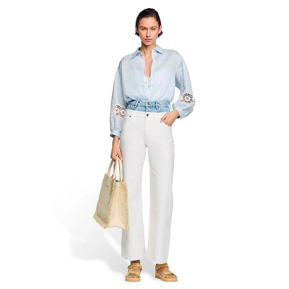 Gandie Lace & Linen-Blend Striped Shirt