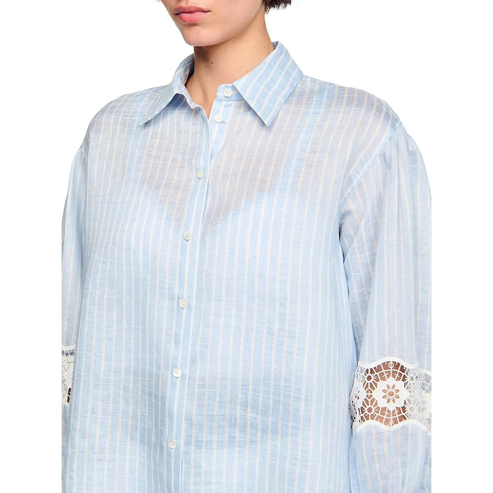 Gandie Lace & Linen-Blend Striped Shirt