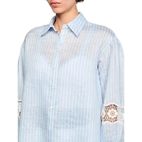 Gandie Lace & Linen-Blend Striped Shirt