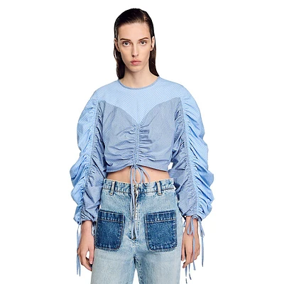 Formidable Checked Adjustable-Ruched Cropped Top